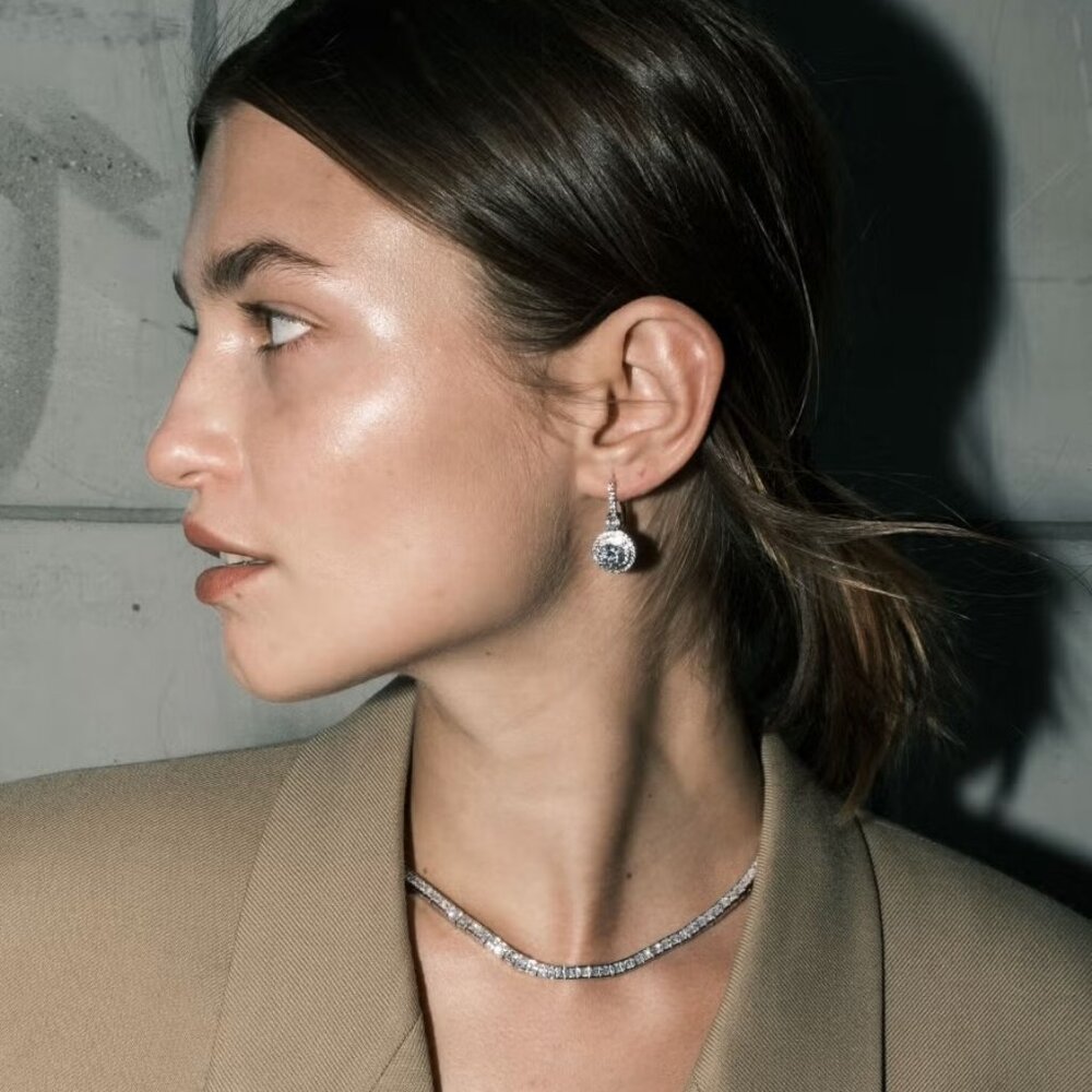 Dorsey Princess Cut, Lab-Grown White Sapphire Silver Riviere Necklace